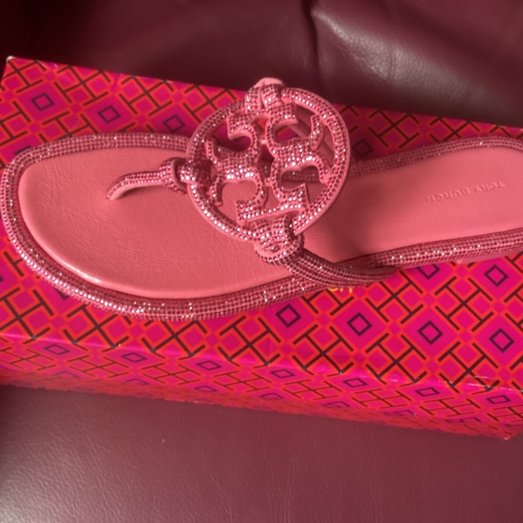 NIB Tory Burch soft pave miller Knotted sandal PINK LOVE brand new - Picture 6 of 7